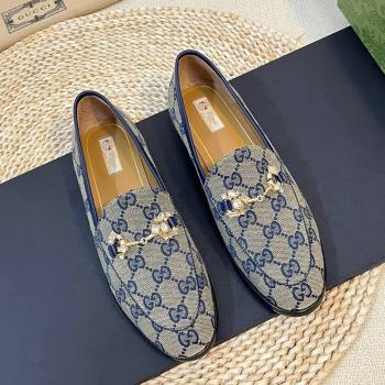 Gucci Jordaan Jumbo GG Canvas Loafers with Crystals Grey/Blue 2023 759918 (MD-231205029)