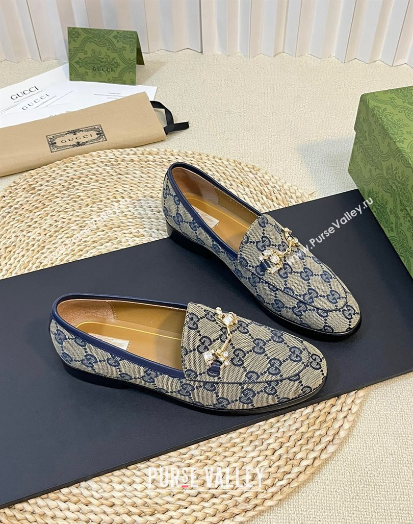 Gucci Jordaan Jumbo GG Canvas Loafers with Crystals Grey/Blue 2023 759918 (MD-231205029)