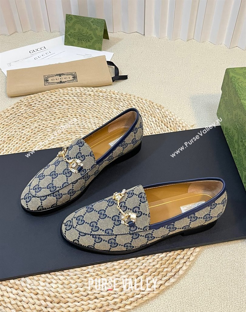 Gucci Jordaan Jumbo GG Canvas Loafers with Crystals Grey/Blue 2023 759918 (MD-231205029)