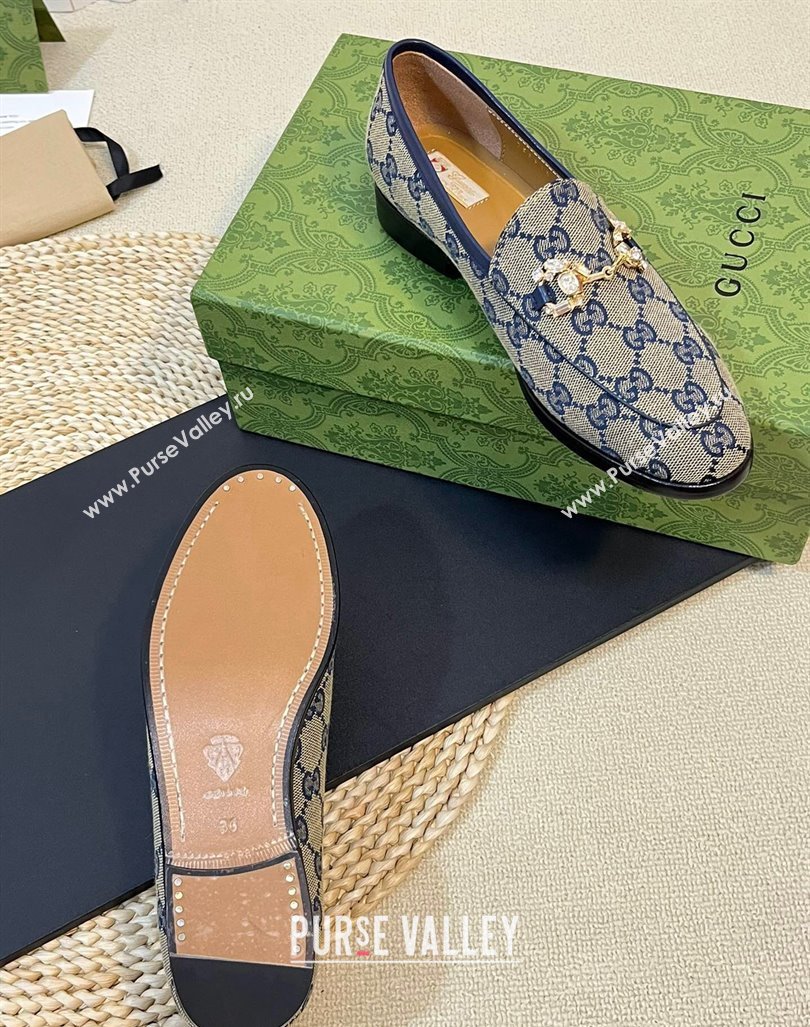 Gucci Jordaan Jumbo GG Canvas Loafers with Crystals Grey/Blue 2023 759918 (MD-231205029)