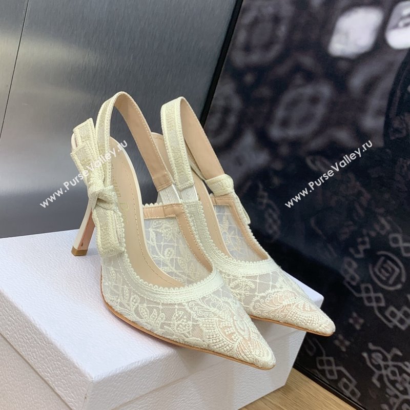 Dior JAdior Slingback Pumps 9.5cm in Transparent Mesh Embroidered with White Butterfly Motif 2023 (MD-231202010)