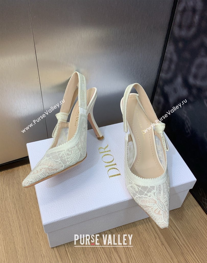 Dior JAdior Slingback Pumps 9.5cm in Transparent Mesh Embroidered with White Butterfly Motif 2023 (MD-231202010)