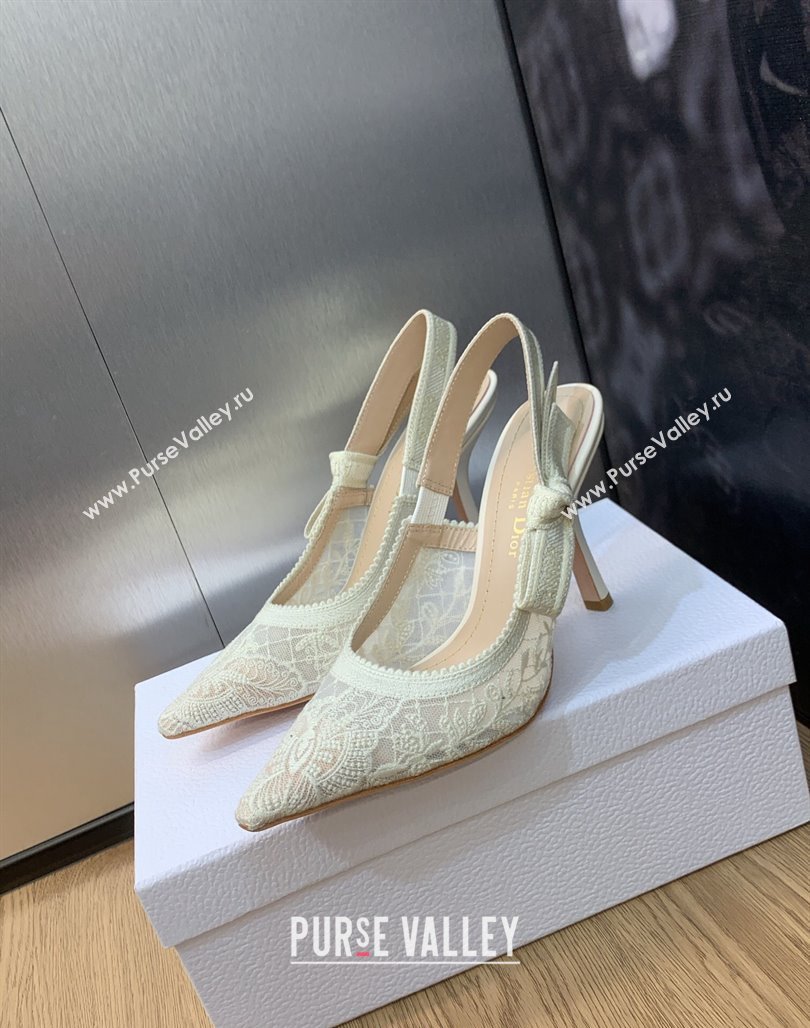 Dior JAdior Slingback Pumps 9.5cm in Transparent Mesh Embroidered with White Butterfly Motif 2023 (MD-231202010)