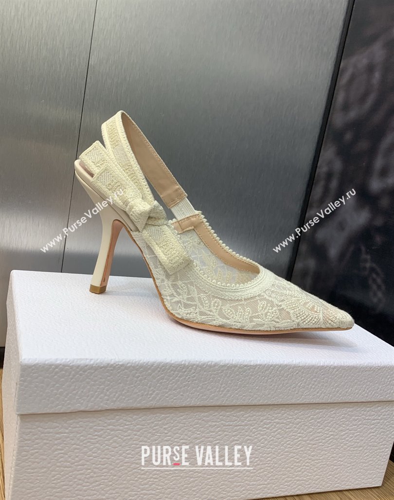 Dior JAdior Slingback Pumps 9.5cm in Transparent Mesh Embroidered with White Butterfly Motif 2023 (MD-231202010)