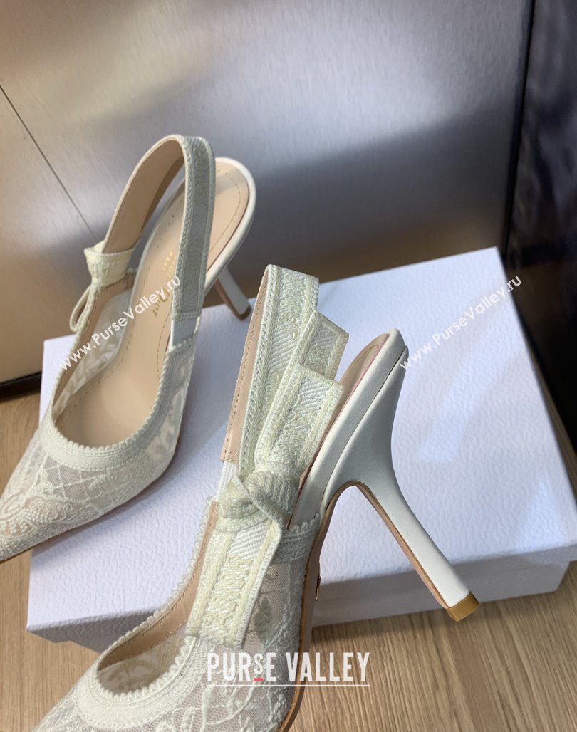 Dior JAdior Slingback Pumps 9.5cm in Transparent Mesh Embroidered with White Butterfly Motif 2023 (MD-231202010)