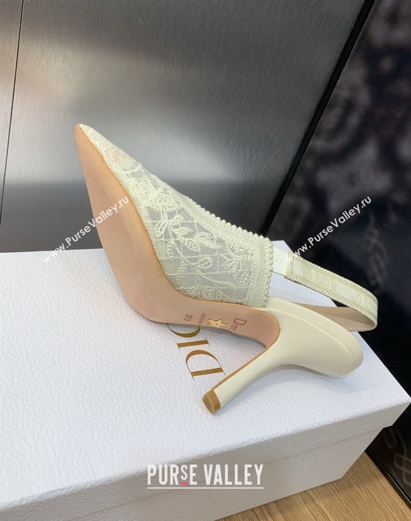 Dior JAdior Slingback Pumps 9.5cm in Transparent Mesh Embroidered with White Butterfly Motif 2023 (MD-231202010)