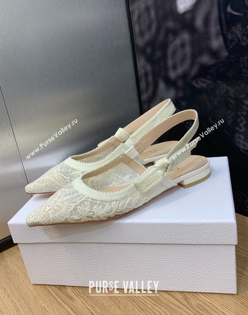 Dior JAdior Slingback Ballet Flat in Transparent Mesh Embroidered with White Butterfly Motif 2023 (MD-231202012)