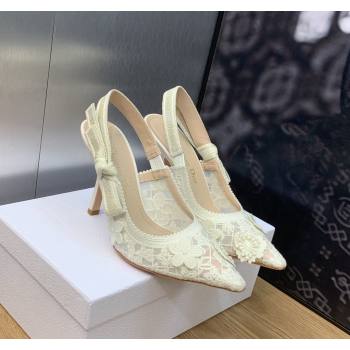 Dior JAdior Slingback Pumps 9.5cm in Transparent Mesh Embroidered with White 3D Macrame-Effect D-Lace Motif 2023 (MD-231202016)