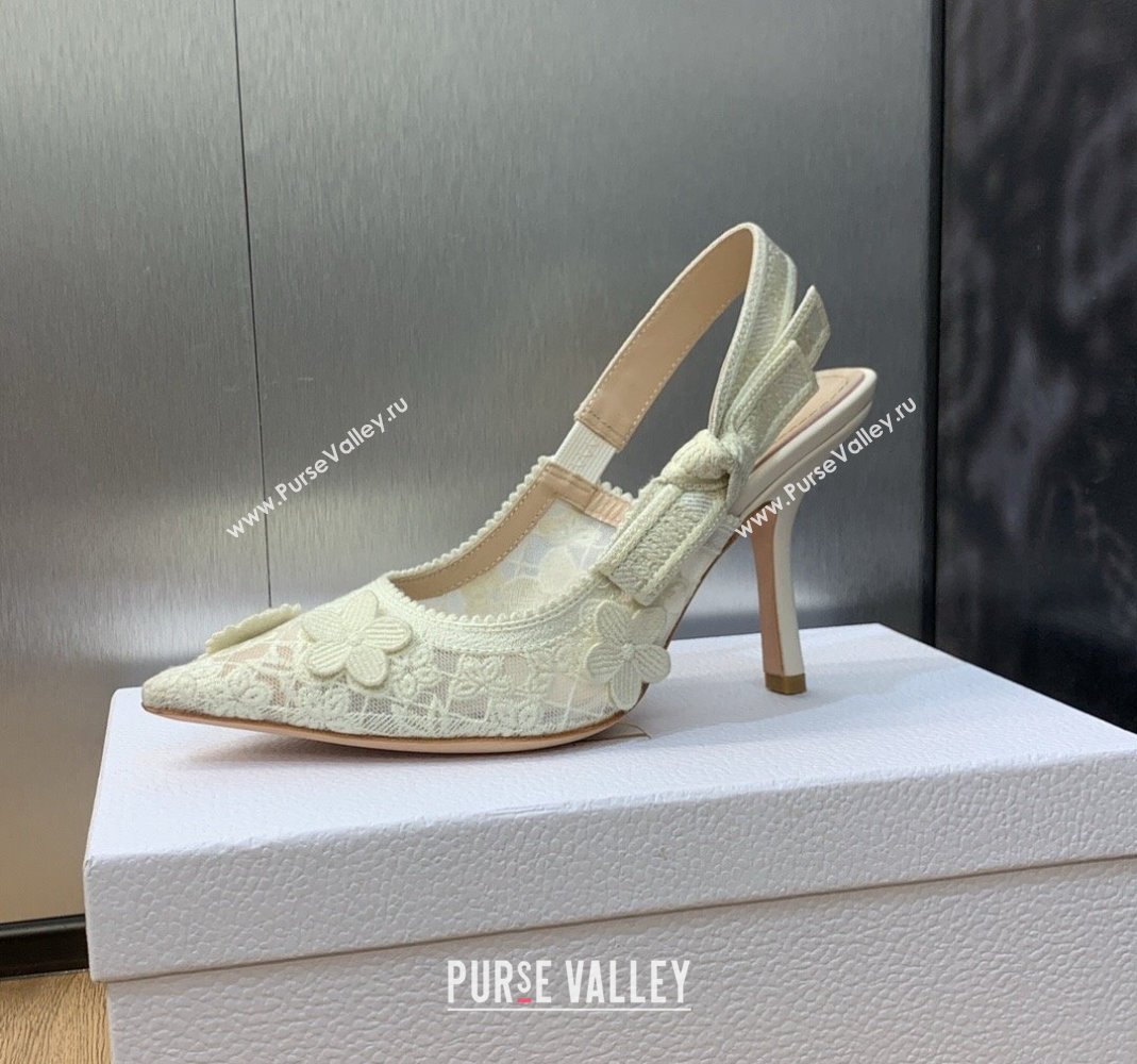 Dior JAdior Slingback Pumps 9.5cm in Transparent Mesh Embroidered with White 3D Macrame-Effect D-Lace Motif 2023 (MD-231202016)