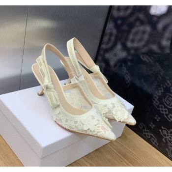 Dior JAdior Slingback Pumps 6.5cm in Transparent Mesh Embroidered with White 3D Macrame-Effect D-Lace Motif 2023 (MD-231202017)