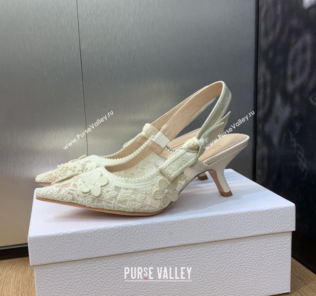 Dior JAdior Slingback Pumps 6.5cm in Transparent Mesh Embroidered with White 3D Macrame-Effect D-Lace Motif 2023 (MD-231202017)