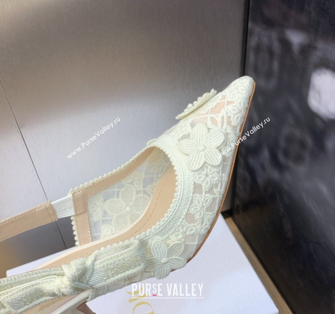 Dior JAdior Slingback Pumps 6.5cm in Transparent Mesh Embroidered with White 3D Macrame-Effect D-Lace Motif 2023 (MD-231202017)