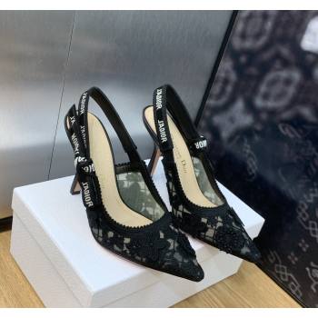 Dior JAdior Slingback Pumps 9.5cm in Transparent Mesh Embroidered with Black 3D Macrame-Effect D-Lace Motif 2023 (MD-231202019)