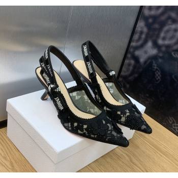 Dior JAdior Slingback Pumps 6.5cm in Transparent Mesh Embroidered with Black 3D Macrame-Effect D-Lace Motif 2023 (MD-231202020)