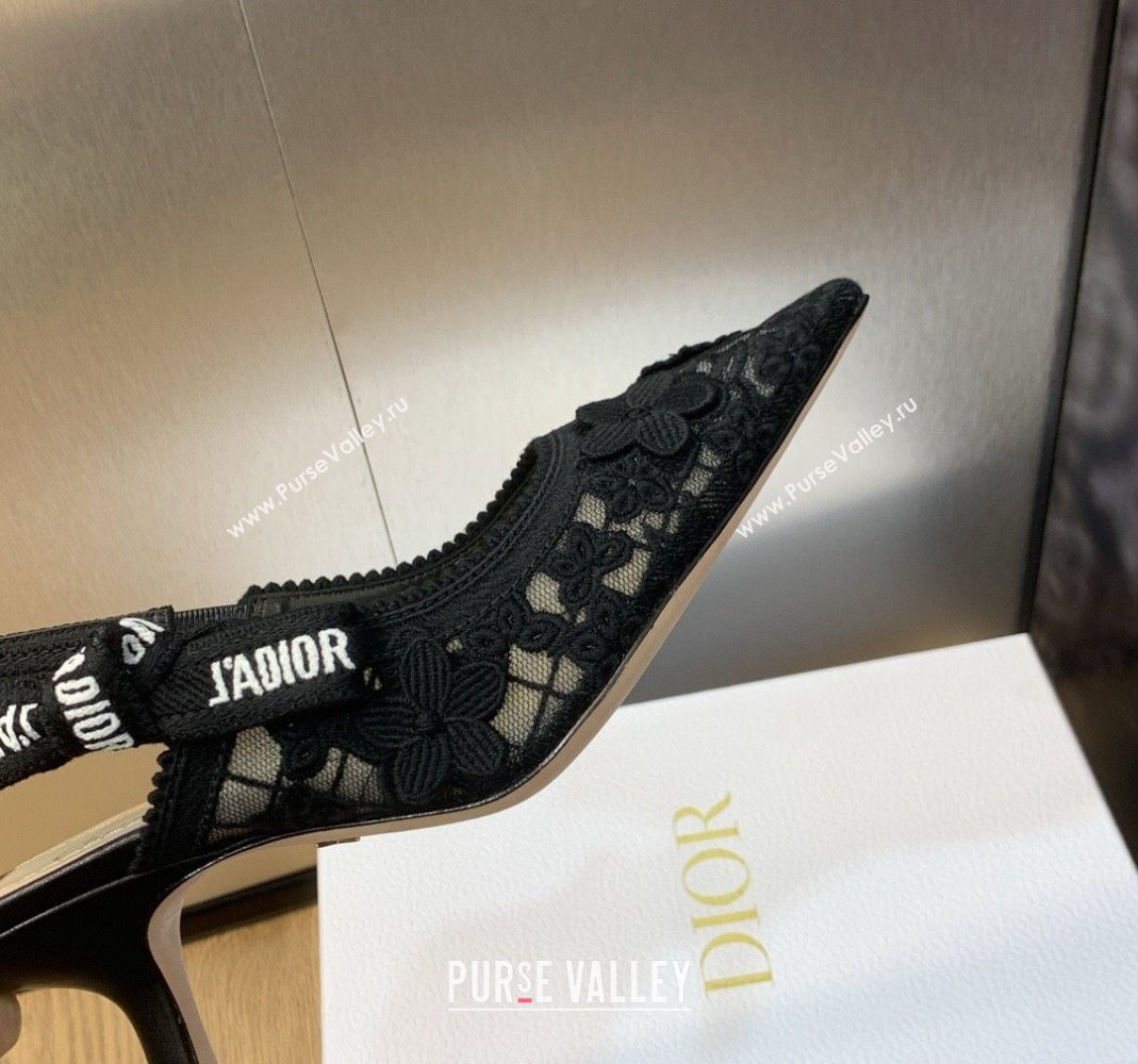 Dior JAdior Slingback Pumps 6.5cm in Transparent Mesh Embroidered with Black 3D Macrame-Effect D-Lace Motif 2023 (MD-231202020)