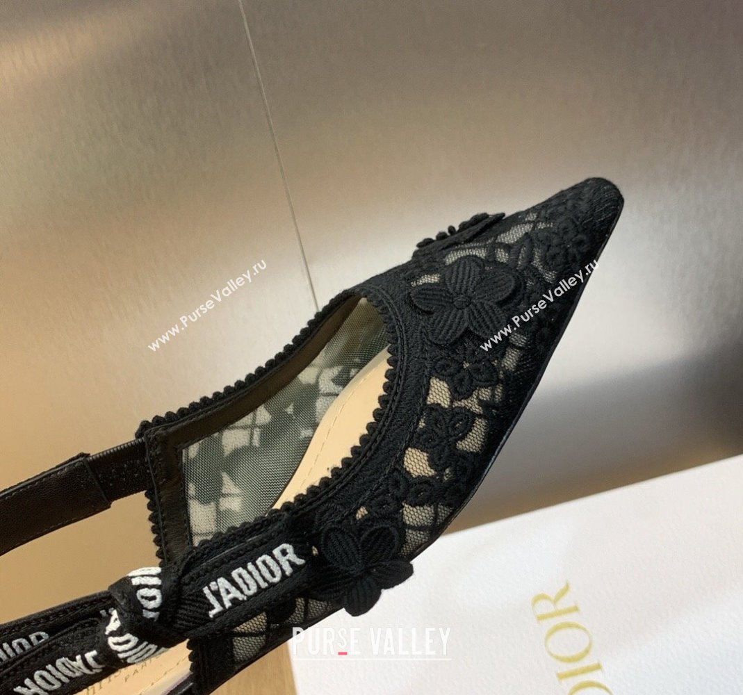 Dior JAdior Slingback Ballet Flat in Transparent Mesh Embroidered with Black 3D Macrame-Effect D-Lace Motif 2023 (MD-231202021)