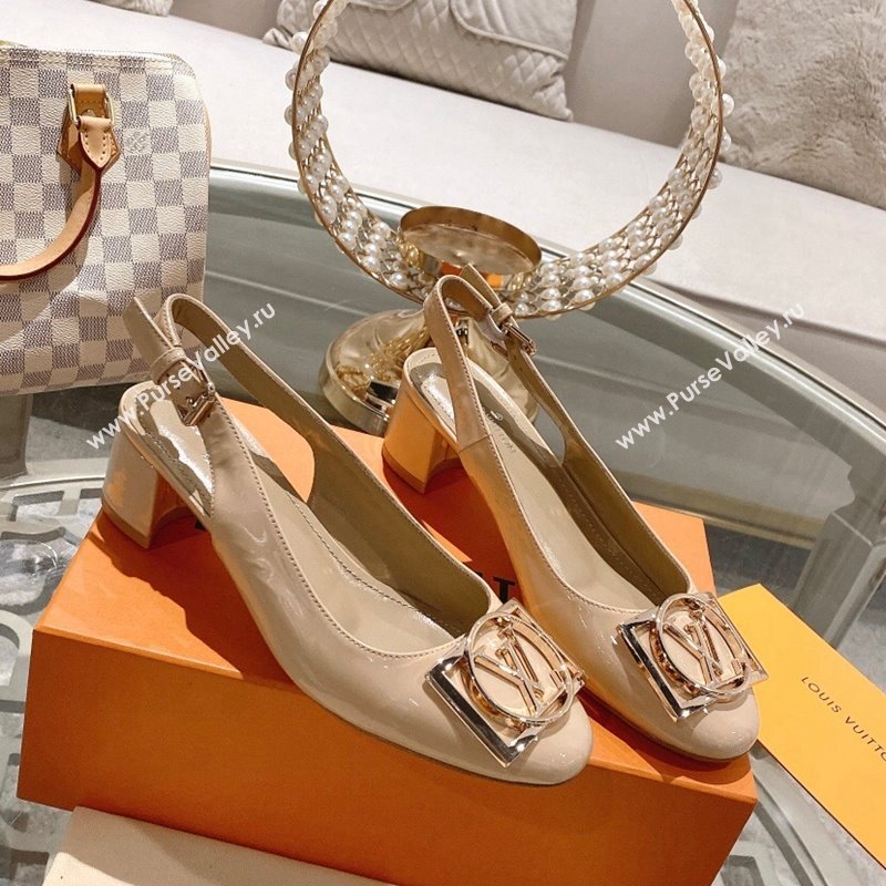 Louis Vuitton Madeleine Slingback Pumps 4.5cm in Patent Leather with LV Circle Nude 2023 (MD-231204032)