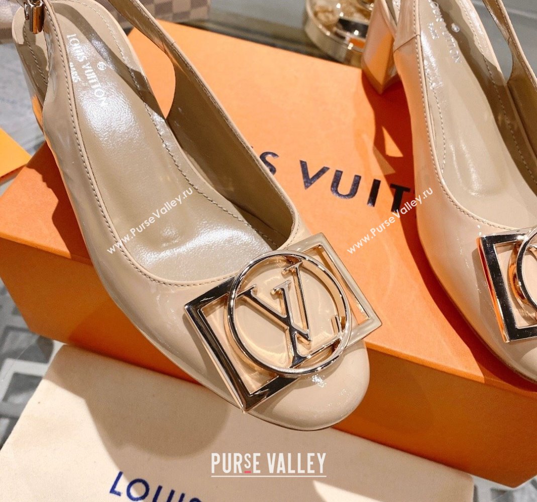 Louis Vuitton Madeleine Slingback Pumps 4.5cm in Patent Leather with LV Circle Nude 2023 (MD-231204032)