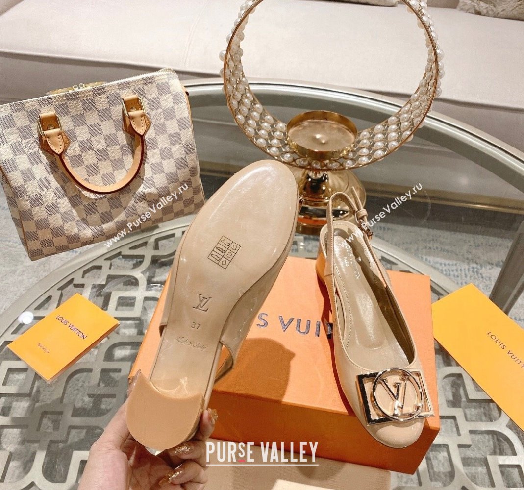 Louis Vuitton Madeleine Slingback Pumps 4.5cm in Patent Leather with LV Circle Nude 2023 (MD-231204032)