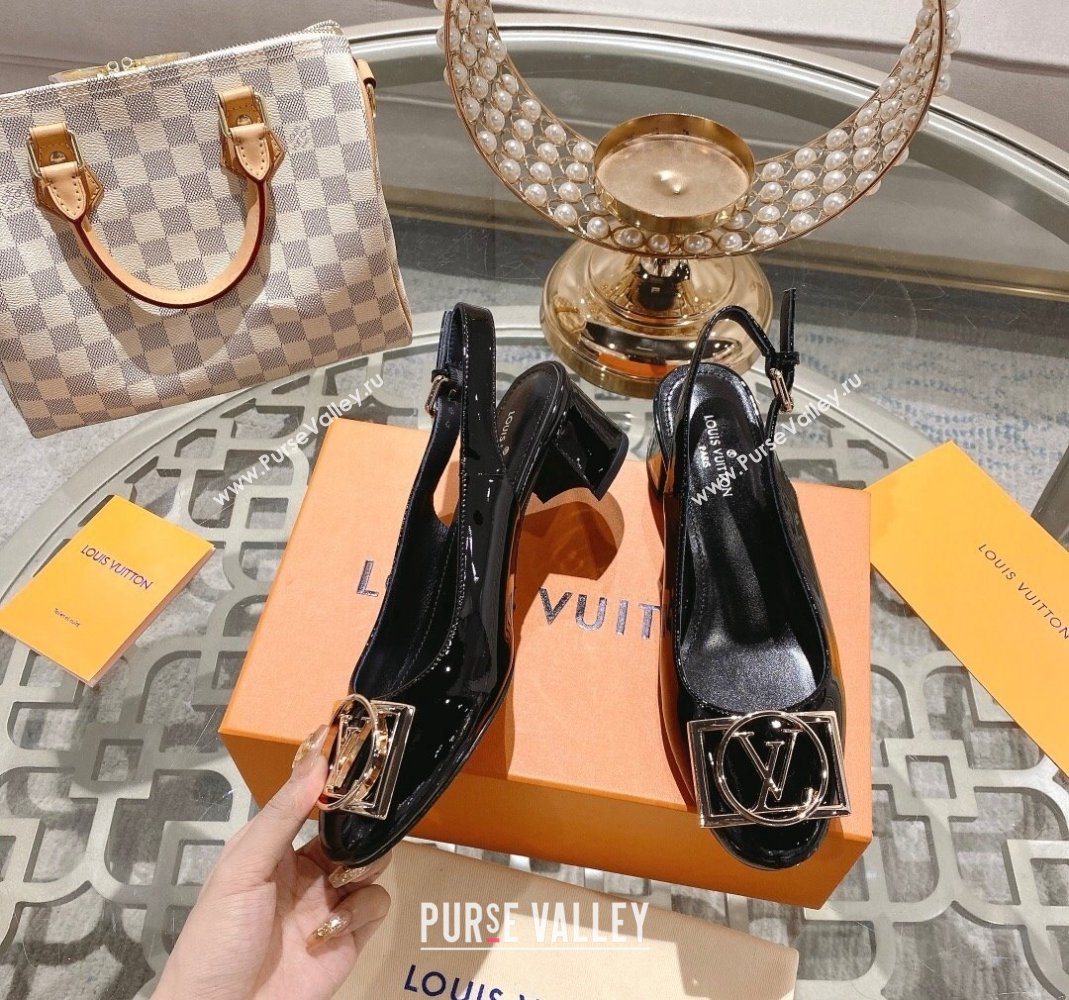 Louis Vuitton Madeleine Slingback Pumps 4.5cm in Patent Leather with LV Circle Black 2023 (MD-231204036)