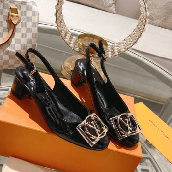 Louis Vuitton Madeleine Slingback Pumps 4.5cm in Patent Leather with LV Circle Black 2023 (MD-231204036)