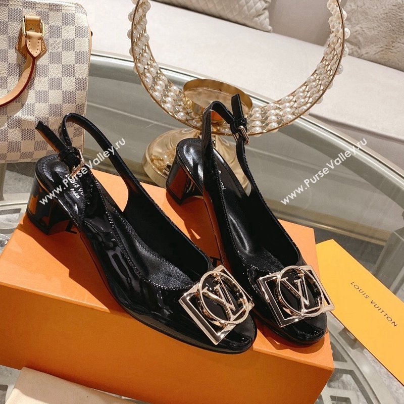 Louis Vuitton Madeleine Slingback Pumps 4.5cm in Patent Leather with LV Circle Black 2023 (MD-231204036)