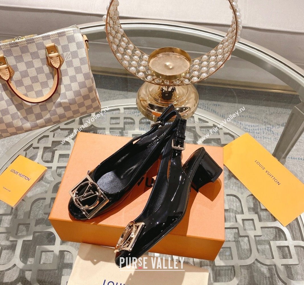 Louis Vuitton Madeleine Slingback Pumps 4.5cm in Patent Leather with LV Circle Black 2023 (MD-231204036)