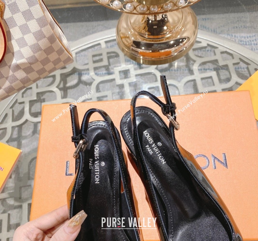 Louis Vuitton Madeleine Slingback Pumps 4.5cm in Patent Leather with LV Circle Black 2023 (MD-231204036)