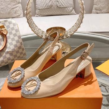 Louis Vuitton Madeleine Slingback Pumps 4.5cm in Patent Leather with LV Crystals Nude 2023 (MD-231204039)