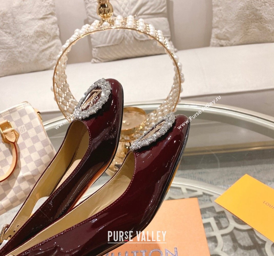 Louis Vuitton Madeleine Slingback Pumps 4.5cm in Patent Leather with LV Crystals Burgundy 2023 (MD-231204040)