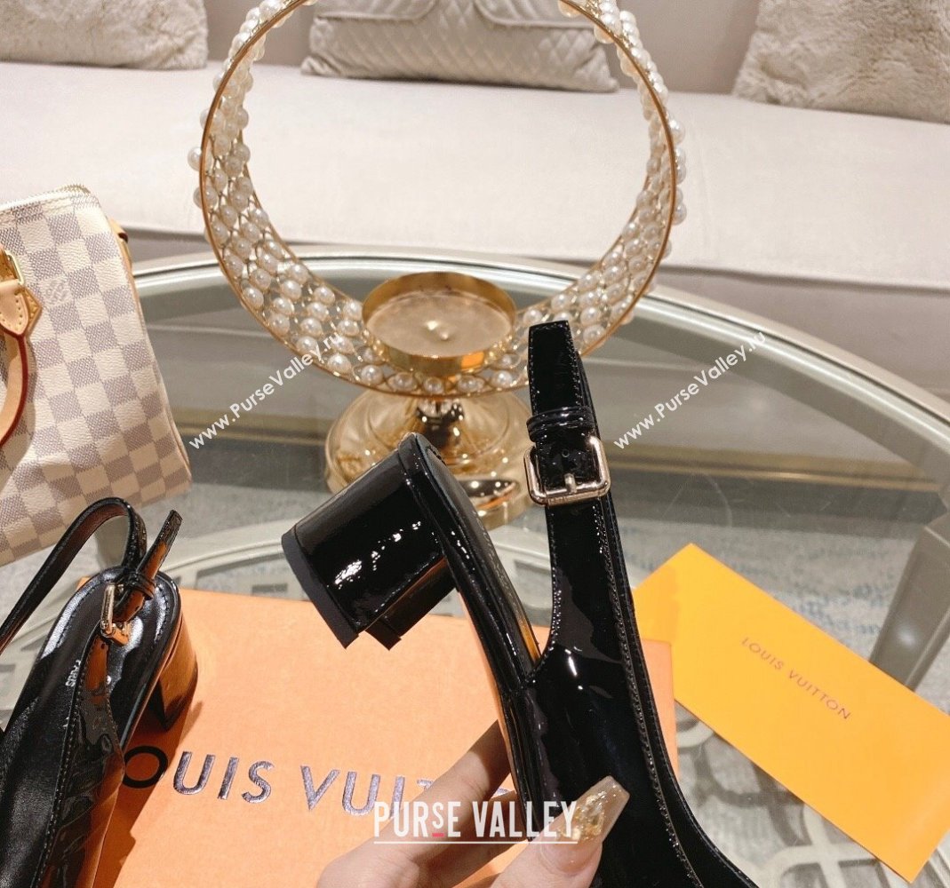 Louis Vuitton Madeleine Slingback Pumps 4.5cm in Patent Leather with LV Crystals Black 2023 (MD-231204043)