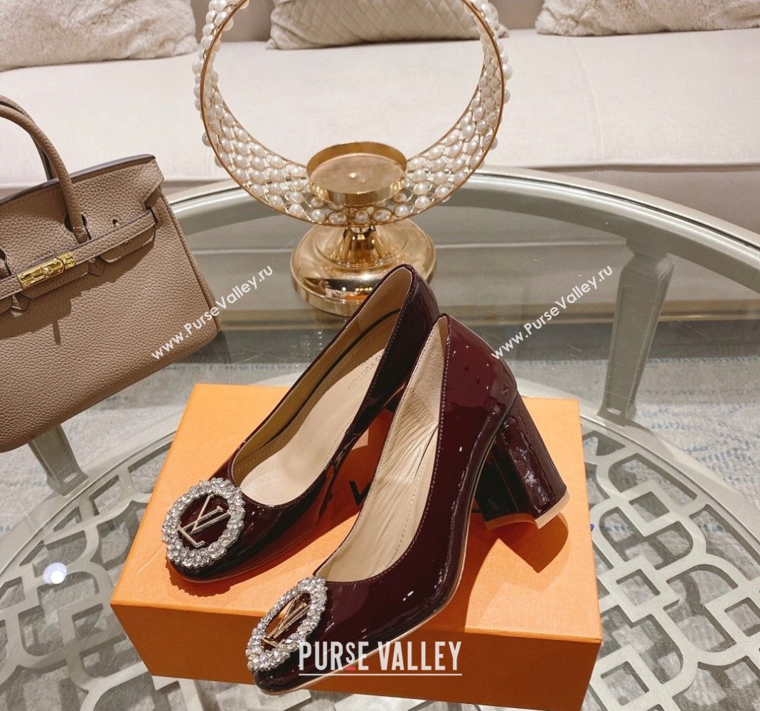 Louis Vuitton Madeleine Pumps 8cm in Patent Leather with LV Crystals Burgundy 2023 (MD-231204044)