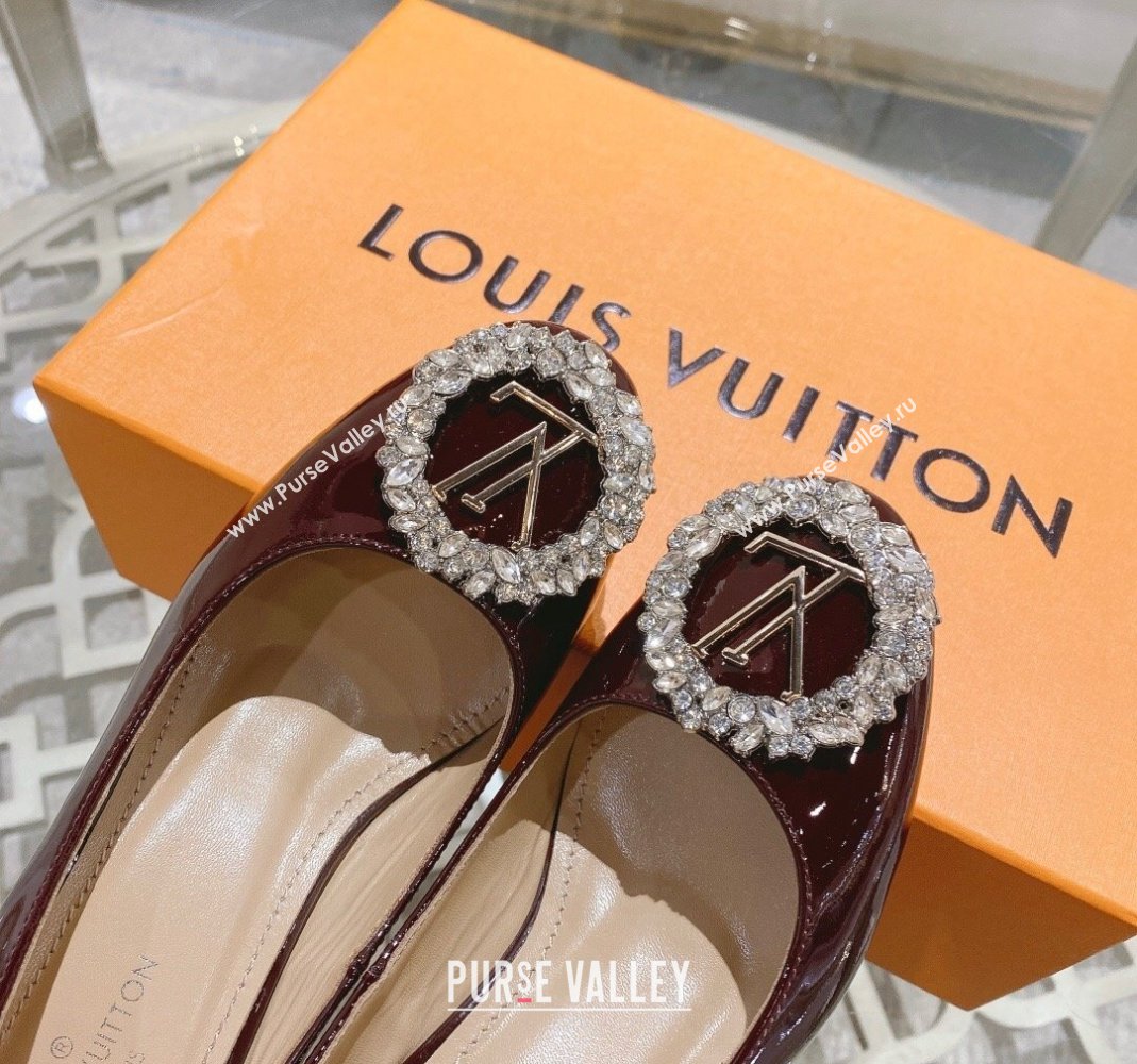 Louis Vuitton Madeleine Pumps 8cm in Patent Leather with LV Crystals Burgundy 2023 (MD-231204044)