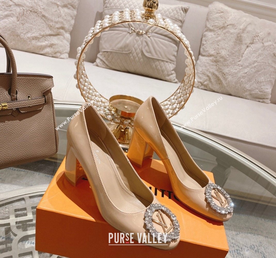 Louis Vuitton Madeleine Pumps 8cm in Patent Leather with LV Crystals Nude 2023 (MD-231204048)