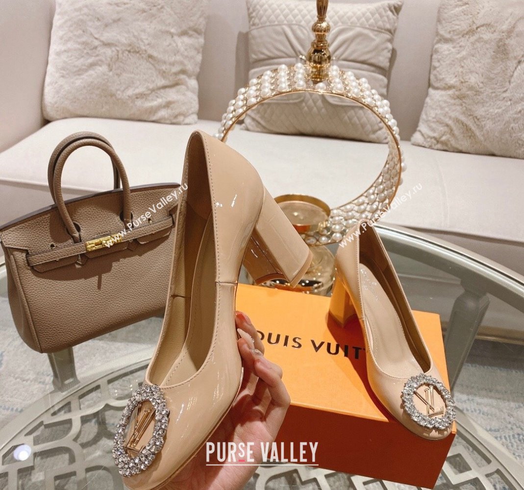 Louis Vuitton Madeleine Pumps 8cm in Patent Leather with LV Crystals Nude 2023 (MD-231204048)