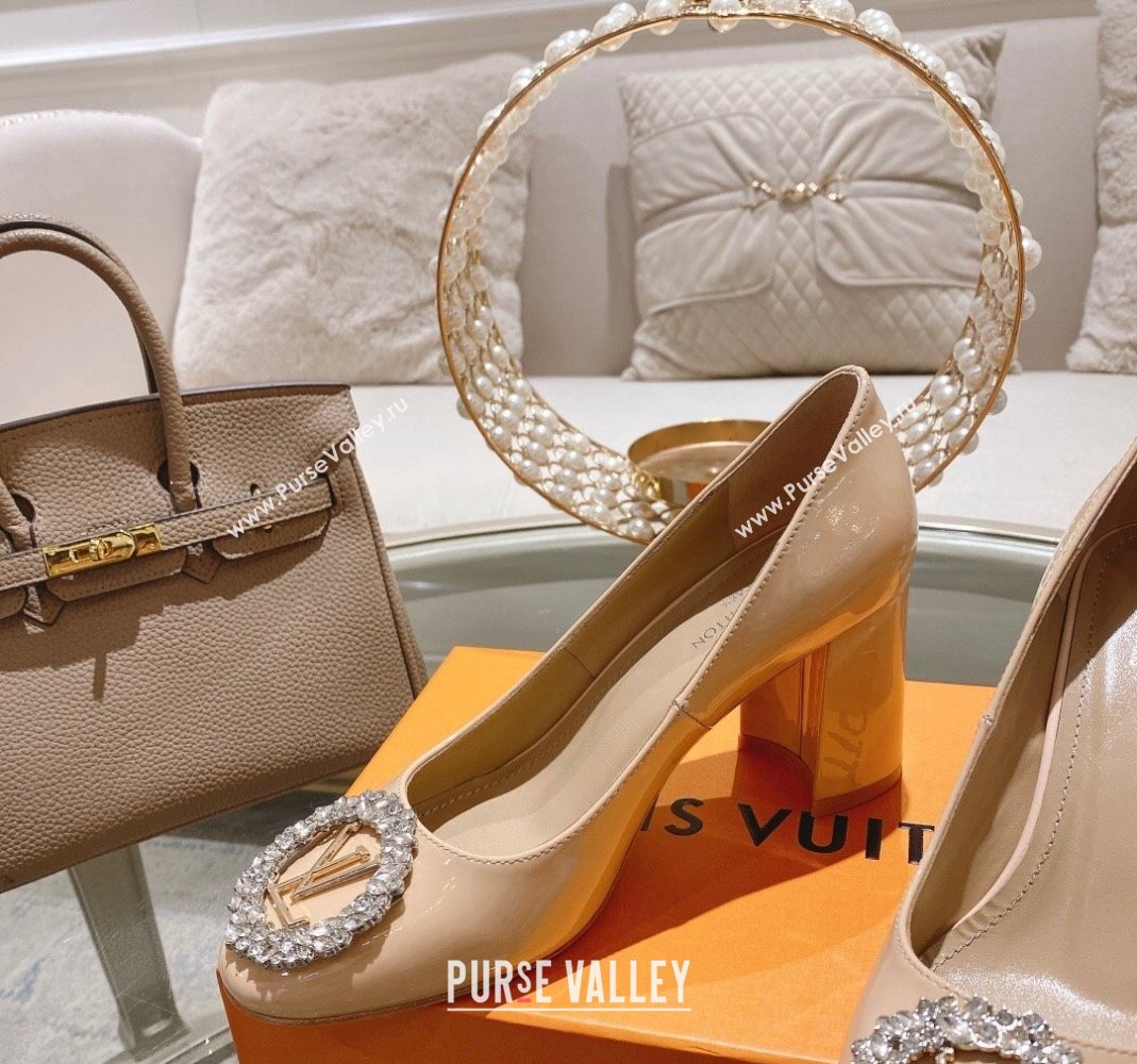 Louis Vuitton Madeleine Pumps 8cm in Patent Leather with LV Crystals Nude 2023 (MD-231204048)