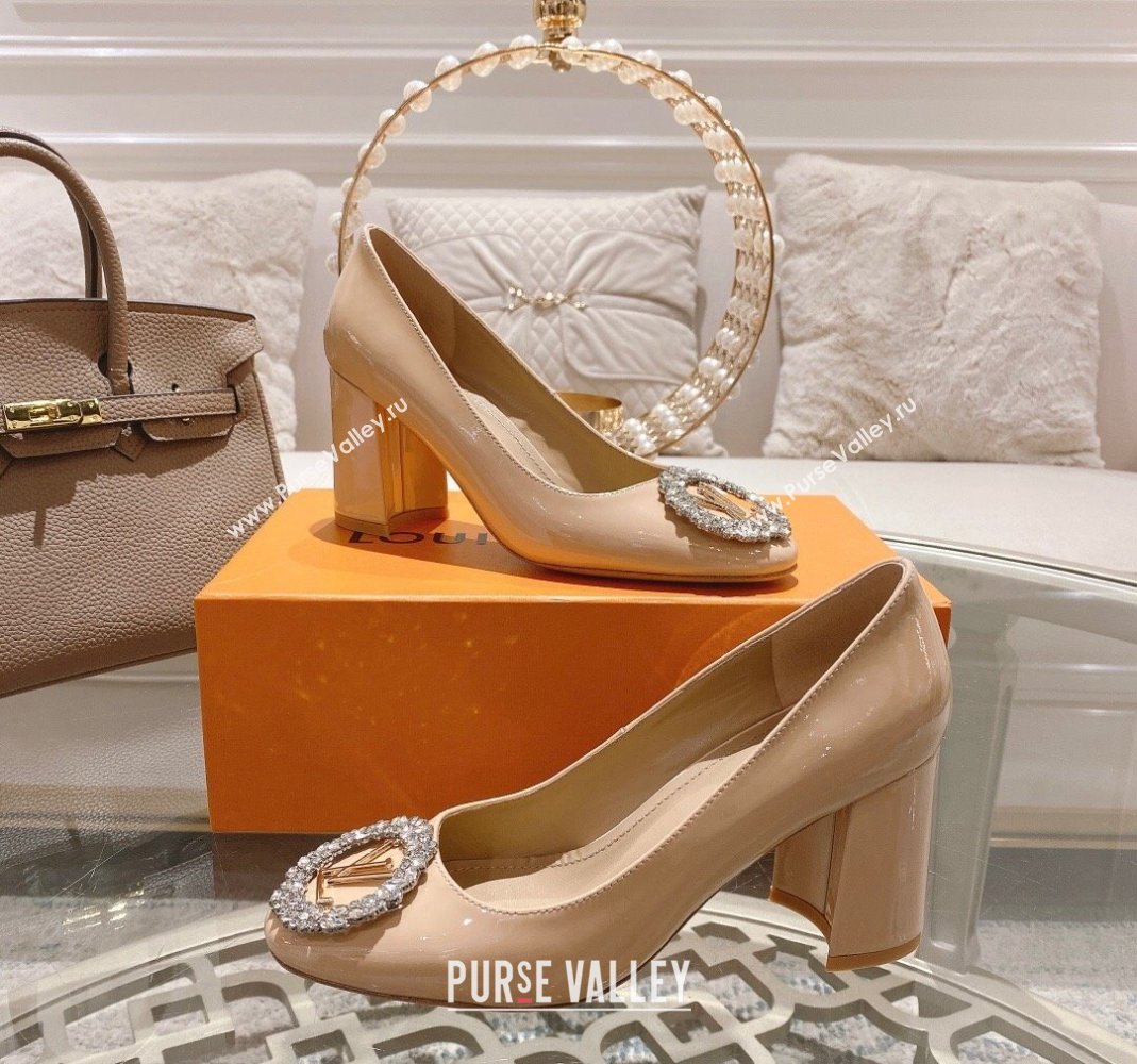 Louis Vuitton Madeleine Pumps 8cm in Patent Leather with LV Crystals Nude 2023 (MD-231204048)