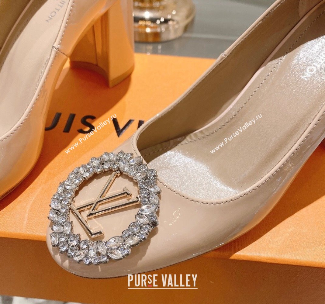 Louis Vuitton Madeleine Pumps 8cm in Patent Leather with LV Crystals Nude 2023 (MD-231204048)