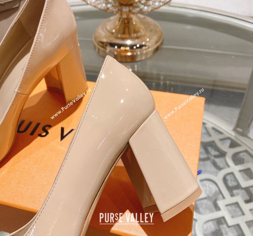 Louis Vuitton Madeleine Pumps 8cm in Patent Leather with LV Crystals Nude 2023 (MD-231204048)