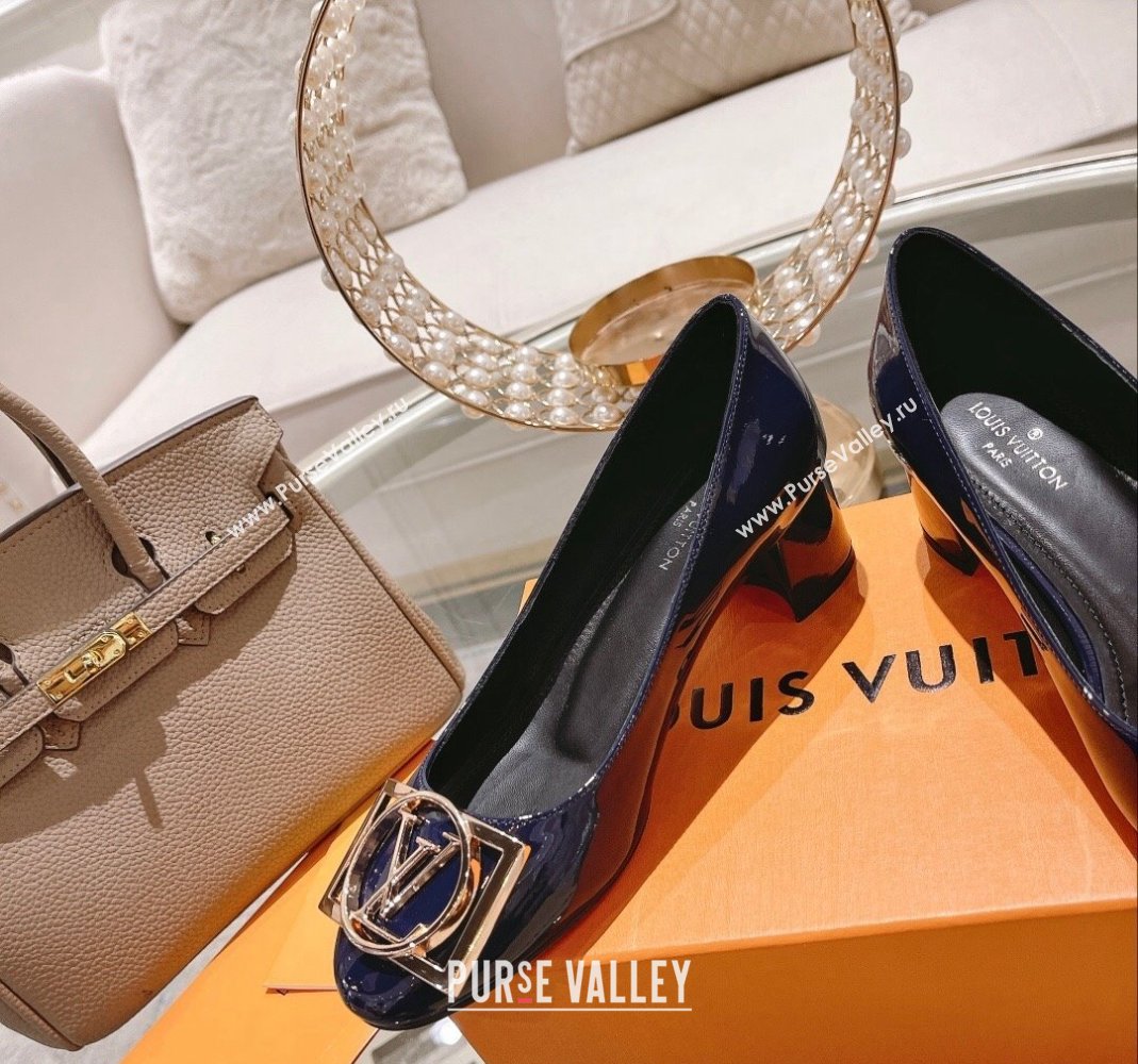 Louis Vuitton Madeleine Pumps 4.5cm in Patent Leather with LV Circle Blue 2023 (MD-231204054)