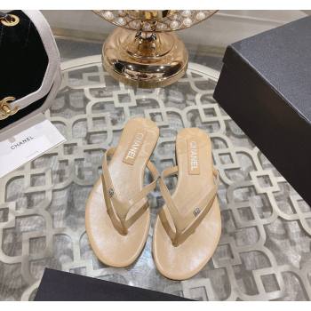 Chanel Leather Flat Thong Slide Sandals with Crystal CC Beige 2023 CH120106 (MD-231201037)