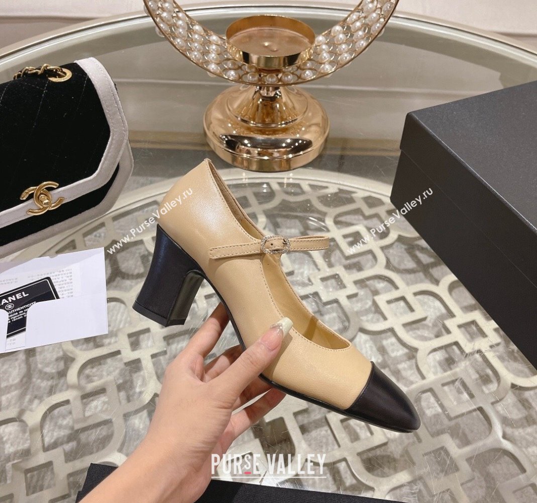 Chanel Lambskin and Calfskin Mary Janes Pumps 6.5cm Beige/Black 2023 CH120107 (MD-231201040)