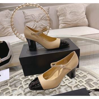 Chanel Lambskin and Patent Leather Mary Janes Pumps 6.5cm Beige/Black 2023 CH120107 (MD-231201045)