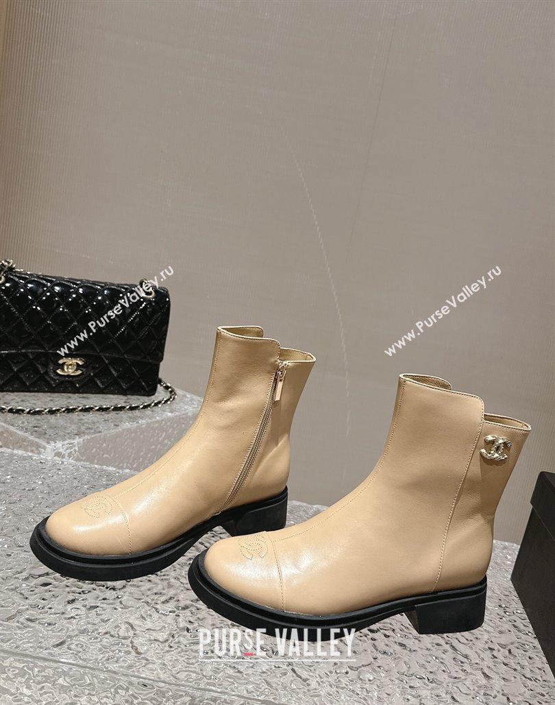 Chanel Calfskin Ankle Boots with Crystals CC Beige 2023 CH120108 (MD-231201048)