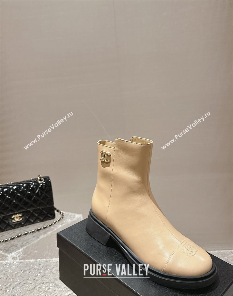 Chanel Calfskin Ankle Boots with Crystals CC Beige 2023 CH120108 (MD-231201048)