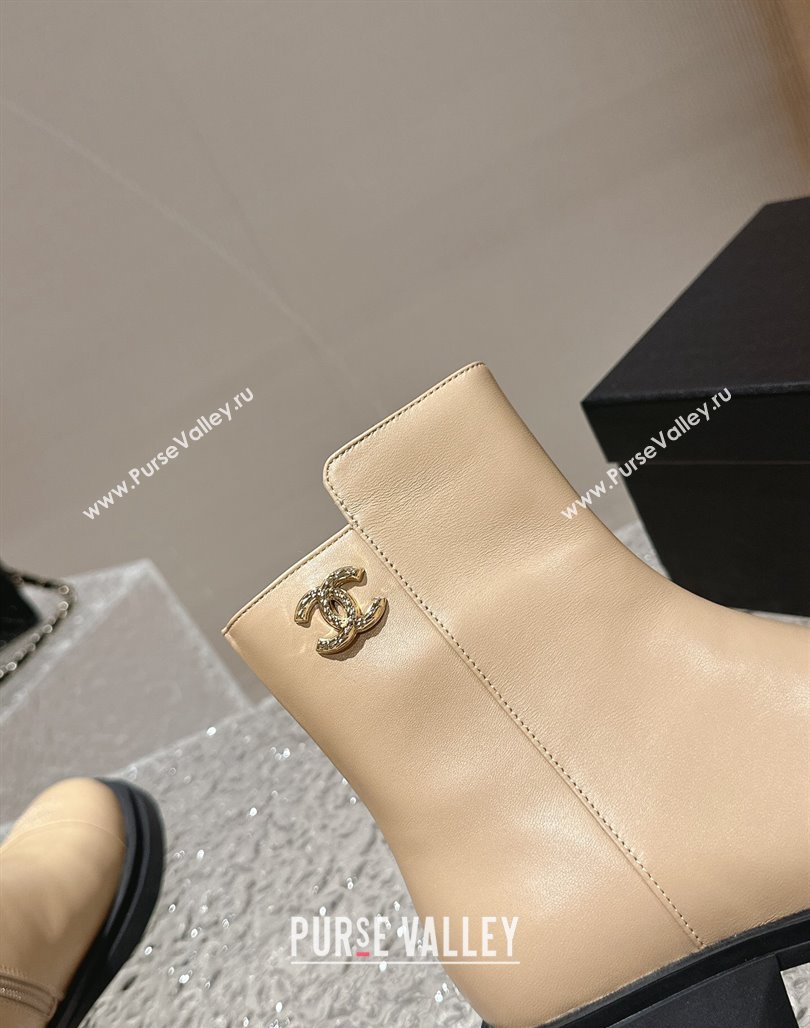 Chanel Calfskin Ankle Boots with Crystals CC Beige 2023 CH120108 (MD-231201048)