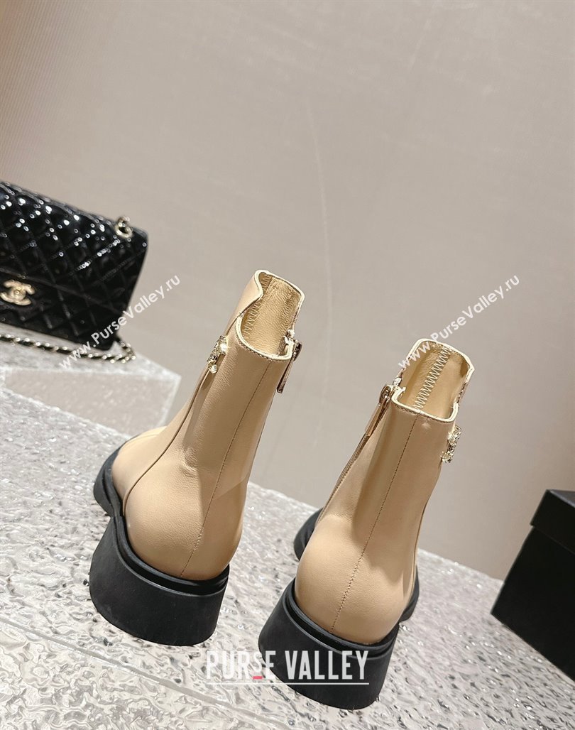 Chanel Calfskin Ankle Boots with Crystals CC Beige 2023 CH120108 (MD-231201048)