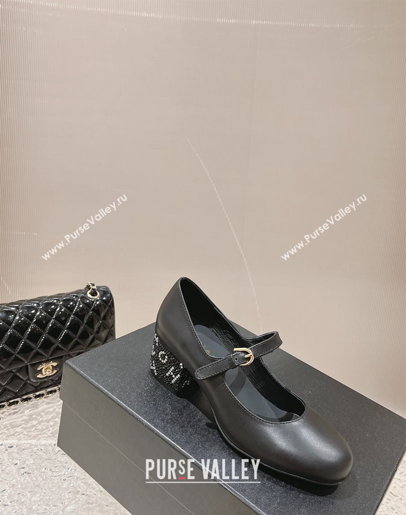 Chanel Calfskin Mary Janes Pumps 4.5cm with Crystals Heel Black 2023 G45473 (MD-231201052)