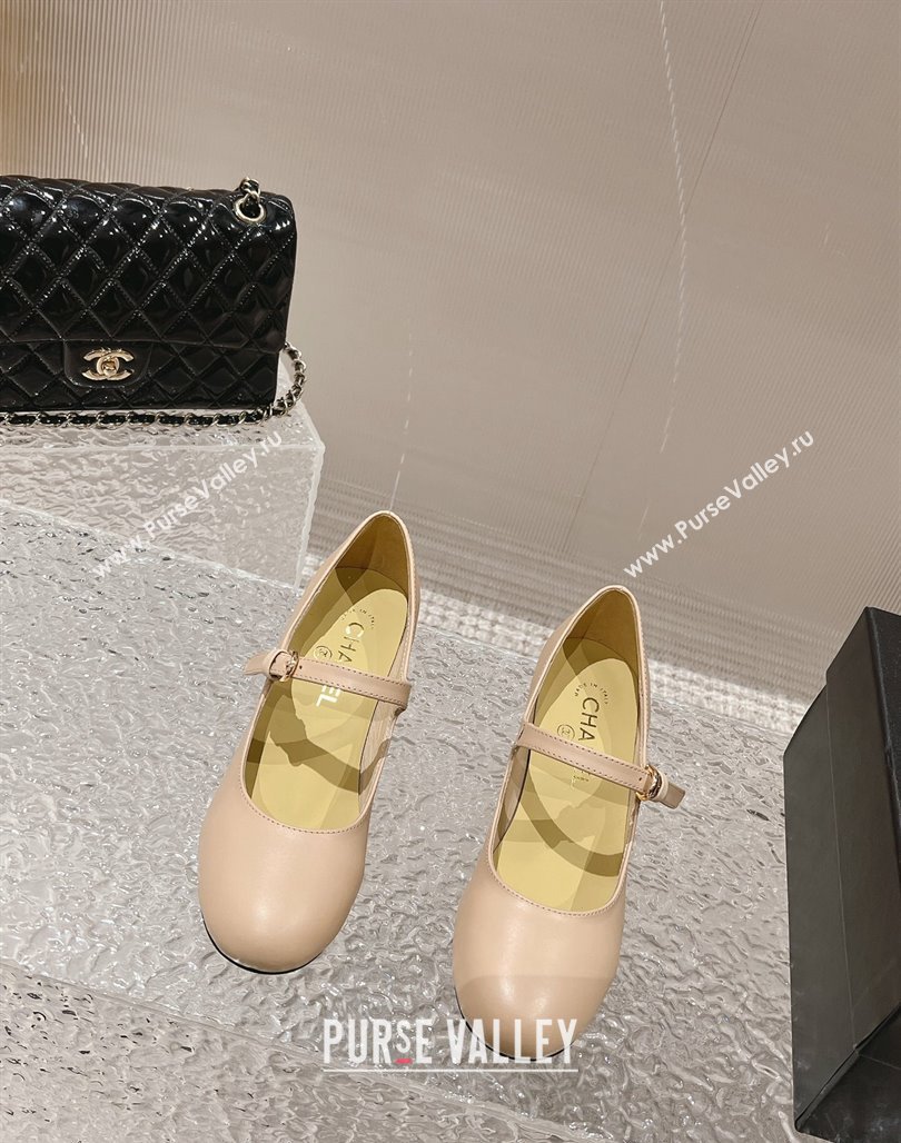 Chanel Calfskin Mary Janes Pumps 4.5cm with Crystals Heel Beige 2023 G45473 (MD-231201053)