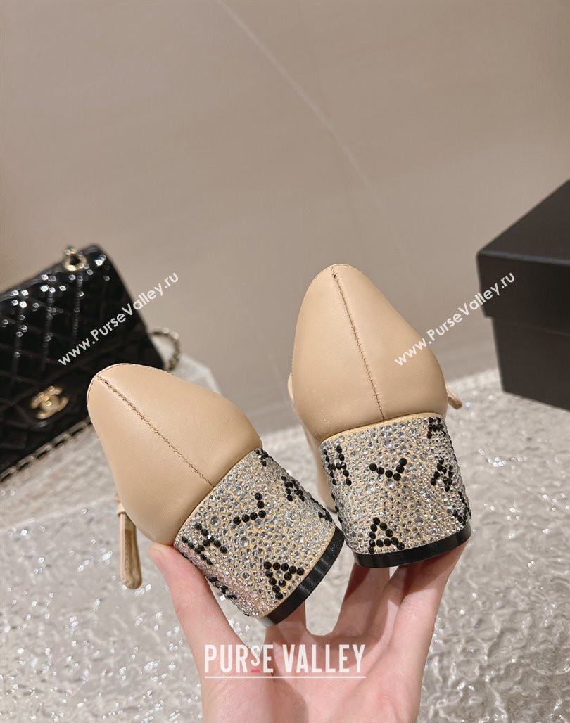 Chanel Calfskin Mary Janes Pumps 4.5cm with Crystals Heel Beige 2023 G45473 (MD-231201053)